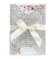 Laser-cut silver glitter wedding invitation card with ribbon and floral insert detail - Silver Glitter