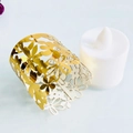 Golden laser-cut hollow floral paper wrap set with white LED electronic tea candle - Reflective Gold