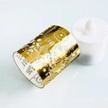 Golden laser-cut decorative candle shade with sunburst pattern and white LED tea light - Reflective Gold