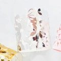Laser cut hollow flower candle wraps in gold, silver, and pink for party decor - Reflective Silver