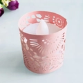 Pink laser-cut floral paper sleeve for LED candle with intricate hollow decoration - Pink