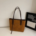 Brown suede tote bag with cat embroidery and thin leather shoulder straps for women - Brown No Pendant