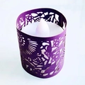 Deep purple laser-cut flower paper sleeve for LED candles with elegant hollow patterns - Dark Purple