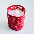 Red laser-cut hollow paper lampshade for LED candle featuring intricate floral patterns - Red