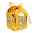 Detailed laser-cut hollow rose pattern on gold metallic wedding favor candy box - Reflective Gold
