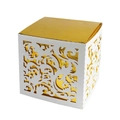Laser cut hollow wedding candy box with white floral pattern and gold inner liner - White + Gold
