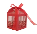 Laser-cut red wedding favor box with hollow rose pattern and red organza ribbon - Pearlescent Red