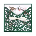 Détail de l'invitation de mariage découpée au laser avec pochette vert foncé et nœud en satin - Vert Foncé