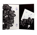 Elegant laser cut navy blue wedding invitation card with intricate hollow floral patterns - Black Khaki