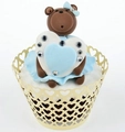 Pirottino per cupcake traforato a cuore con orsetto marrone e dettagli in strass - Beige Perlato