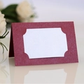 Elegant gold hollow laser-cut wedding place card with burgundy pearlescent frame - Dark Red