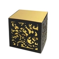 Laser-cut hollow gift box in black and gold finish for weddings and party favors - Black+Gold