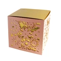 Laser-cut floral wedding candy box in pink with elegant gold mirror inner lining - Pink & Gold