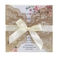Glitter laser-cut wedding invitation set with rose gold lace cover and floral insert card - Rose Gold