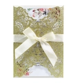 Elegant gold glitter laser-cut invitation with cream ribbon bow and floral inner card - Gold