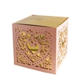Pink pearl paper laser cut gift box with gold interior and hollow heart window patterns - Pink & Gold