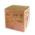 Pink and gold wedding favor box with laser-cut bride and groom silhouette and heart pattern - Pink & Gold