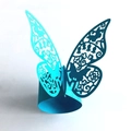 Laser cut cyan blue paper napkin ring featuring an intricate hollow butterfly floral design - Sky Blue