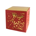 Laser cut blue wedding favor box with gold interior lining and floral patterns - Red + Gold