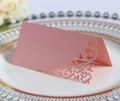 Pink laser-cut table card with hollow floral lace pattern on pearlescent cardstock - Pink
