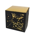 Laser cut black card gift box with floral patterns and gold foil lining for weddings - Black+Gold