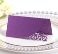 Detailed laser-cut pattern on dark purple pearlescent wedding table place card - Dark Purple