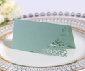 Detailed laser-cut mint green wedding place card with floral hollow pattern on plate - Mint Green