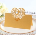 Elegant gold laser-cut heart place card on pearl paper for wedding table decor - Gold
