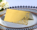Elegant gold laser-cut table place card with intricate floral patterns for weddings - Reflective Gold