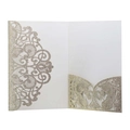 Detail of laser-cut gold glitter wedding invitation with European floral lace pattern - Light Gold Glitter