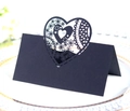 Elegant black laser cut heart wedding place cards with lace floral details for table decor - Black