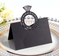 Elegant laser-cut diamond ring place card in matte black for wedding table settings - Silver Charcoal