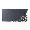Intricate laser-cut floral pattern on green paper card for elegant wedding table seating - Charcoal Black