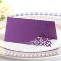 Elegant laser cut table place card in dark purple pearl paper for wedding reception - Deep purple
