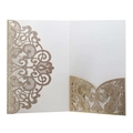 Detail of laser-cut gold glitter invitation pocket with mandala hollow pattern - Glitter Rose Gold