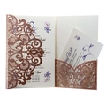 Invitation de mariage élégante découpée au laser en paillettes d'or rose avec fleurs - Or Rose Pailleté