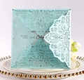 Faire-part de mariage bleu clair découpé au laser avec motifs de mandala floraux - Bleu Pâle Perlé