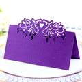 Elegant laser-cut heart and flower pattern dark purple table place card for weddings - Dark Purple