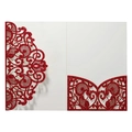 Macro detail of red laser-cut wedding invitation with glitter finish and floral patterns - Glitter Red