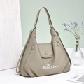Versatile taupe large-capacity tote bag in sleek nylon with elegant front logo and zip details - Khaki