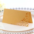 Elegant gold laser-cut table name card with intricate floral patterns for weddings - Gold