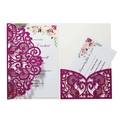 Détails de l'invitation de mariage rose pailleté avec découpe laser et carte de réponse - Fuchsia Pailleté