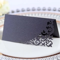 Elegant laser-cut black table place card with vine patterns for wedding decor - Silver Charcoal