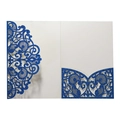 Detail of laser cut navy blue glitter invitation cover with intricate floral pattern - Glitter Royal Blue