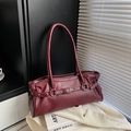 Elegant deep burgundy faux leather baguette bag with textured finish and metal buckle - Burgundy