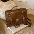 Retro brown messenger bag with vintage buckles and adjustable shoulder strap for women - Brown