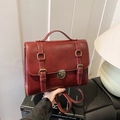 Vintage burgundy leather messenger bag for women with gold buckle and adjustable strap - Burgundy