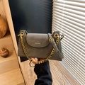Deep grey suede square bag with gold chain strap and adjustable leather shoulder strap - Green