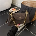 Retro dark brown crossbody bag with gold chain strap and matte leather finish - Brown