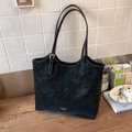Classic black vintage shoulder tote bag with matte leather finish and adjustable strap - Black (Without Charm)